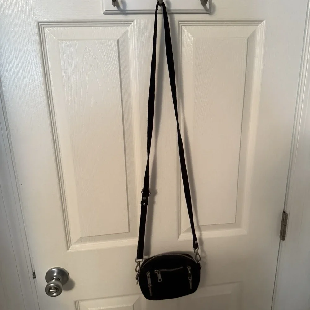 Nunoo Urban Outfitters Women's Black Crossbody Bag Suede Leather Handbag Purse